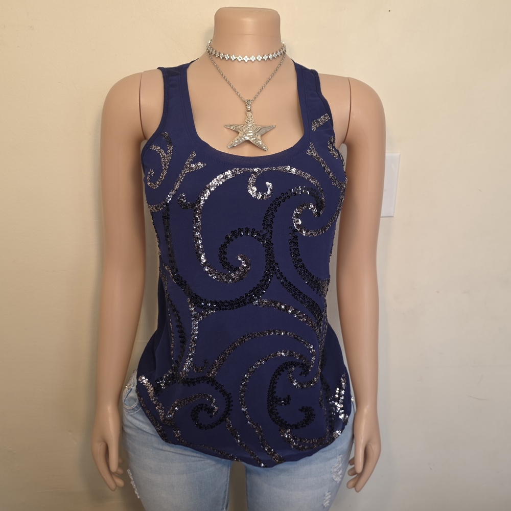 Express Navy Purple Sequin Swirl Tank Top